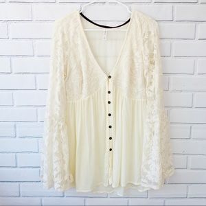 White Lace with Bell Sleeves and Buttons